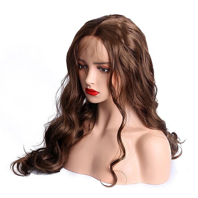  Synthetic Lace Front Wig Body Wave Body Wave with Baby Hair Lace Front Wig Long Chestnut Brown Synthetic Hair Women's Brown EEWigs