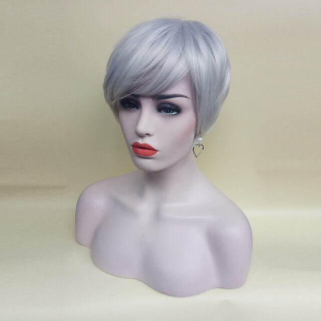 Gray Wigs for Women Synthetic Wig with Bangs Short Silver Wigs Old Lady