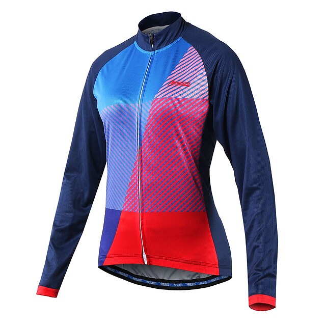  Arsuxeo Women's Long Sleeve Cycling Jersey Winter Polyester Blue Patchwork Bike Jersey Mountain Bike MTB Road Bike Cycling Reflective Strips Sports Clothing Apparel / Stretchy