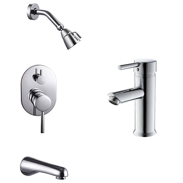  Faucet Set - Rain Shower / Wall Mount Chrome Tub And Shower One HoleBath Taps