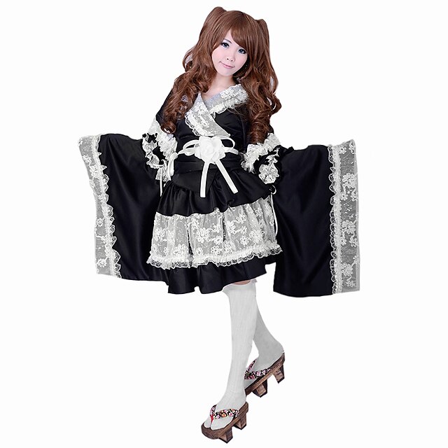  Lolita Outfits Maid Suits Women's Girls' Satin Japanese Cosplay Costumes Black Color Block Patchwork Long Sleeve Lolita / Armlet