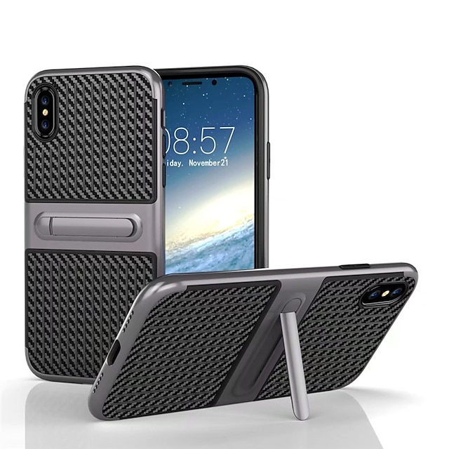  Case For Apple iPhone X / iPhone 8 Plus / iPhone 8 with Stand Back Cover Solid Colored Hard Carbon Fiber