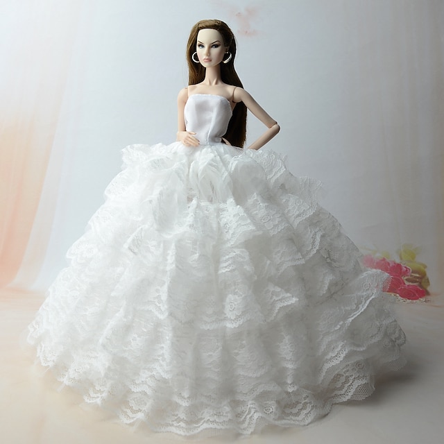 Vestido de boneca Casamento Para Barbie Renda Organza Vestido Para Menina de Boneca de Brinquedo