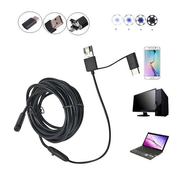  2 em 1 2m 5.5mm 6leds cabo rígido android endoscópio câmera de inspeção à prova d'água micro usb câmera de vídeo