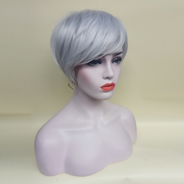 Gray Wigs For Women Synthetic Wig With Bangs Short Silver Wigs Old Lady   Ieqljs1510221061122 