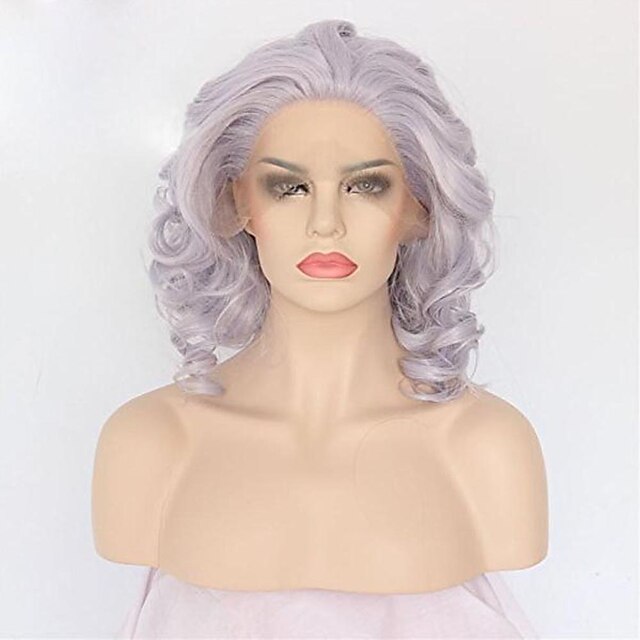  Synthetic Lace Front Wig Curly Kinky Curly Kinky Curly Curly Pixie Cut Lace Front Wig Short Medium Length Purple Synthetic Hair Women's Purple / Doll Wig