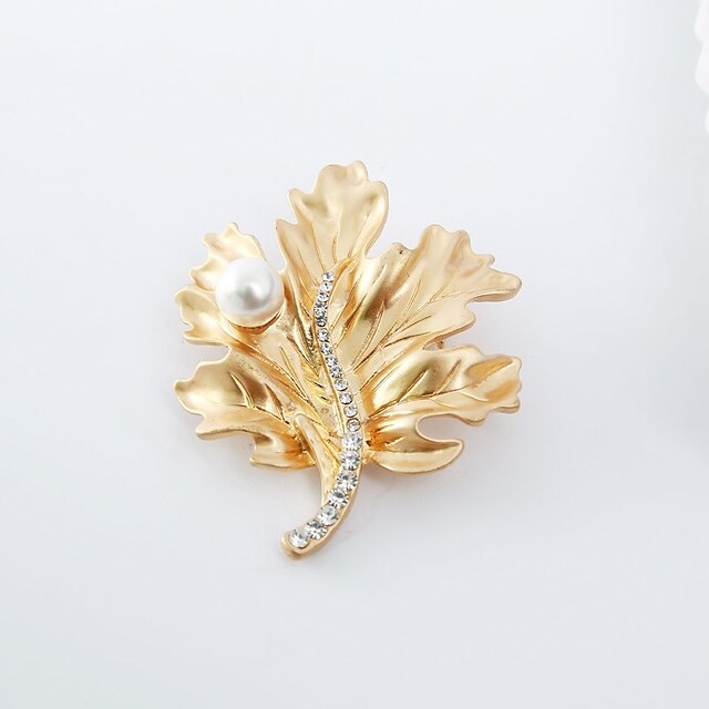  Γυναικεία Καρφίτσες Leaf Shape Κλασσικό Μοντέρνα Απομίμηση Μαργαριταριού Προσομειωμένο διαμάντι Καρφίτσα Κοσμήματα Χρυσό Ασημί Για Καθημερινά