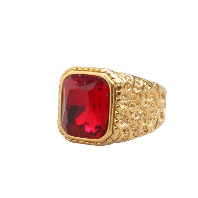  Per uomo Band Ring Anello con sigillo Zircone cubico Rosso Acciaio al titanio Importante Vintage Rock Matrimonio Quotidiano Gioielli Taglio smeraldo