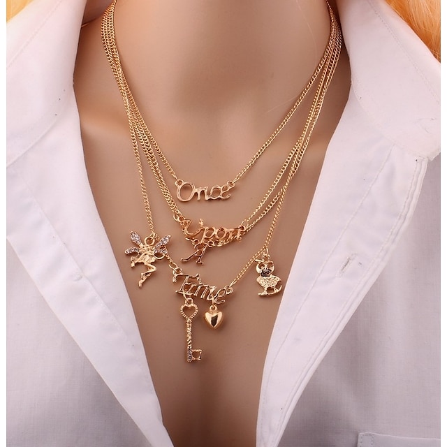  Damen Layered Ketten Einfach Elegant Strass Aleación Gold Modische Halsketten Schmuck Für Alltag Ausgehen