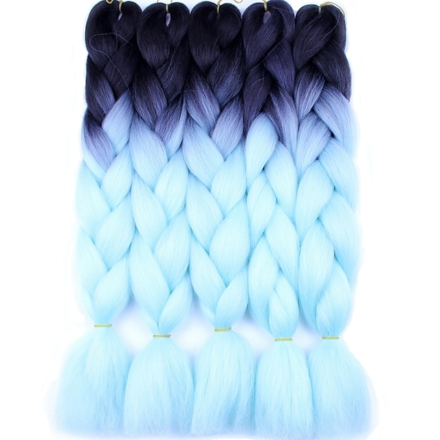  Virkkaa hiukset punokset Jumbo Box punokset Sininen Vaaleahiuksisuus Ombre Synteettiset hiukset 24 inch Pitkä Letitetty 5 osainen