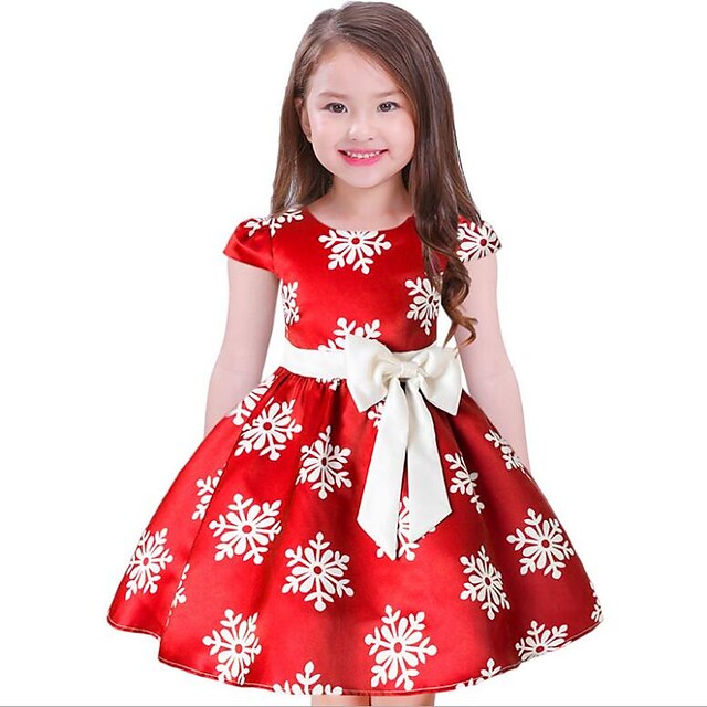  Girls' Short Sleeve Floral Christmas 3D Printed Graphic Dresses Casual Cotton Polyester Dress Kids