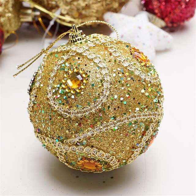  Juldekorationer 8 cm lyx paljetter högvärdigt klänning dekorera jul bollar julgran att hänga färg slumpmässigt
