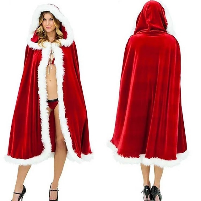  Santa Suit Santa Claus Mrs.Claus Cloak Hoodie Santa Clothes Women's Cosplay Costume Christmas Plush Fabric Cloak