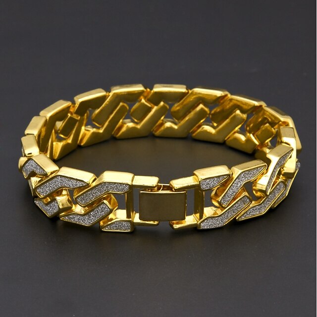  Men's Chain Bracelet Cuban Link Two tone cuff Luxury Rock Hip-Hop Streetwear Dubai Gold Plated Bracelet Jewelry Silver / Gold For Casual Club
