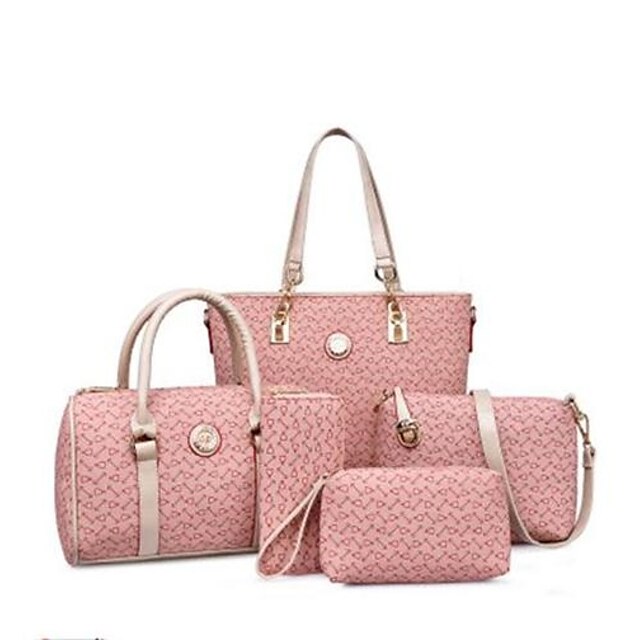  Mulheres Bolsas PU Leather Conjuntos de saco 5 Pcs Purse Set Estampa Conjuntos de sacolas Roxo Rosa Azul Céu Bege