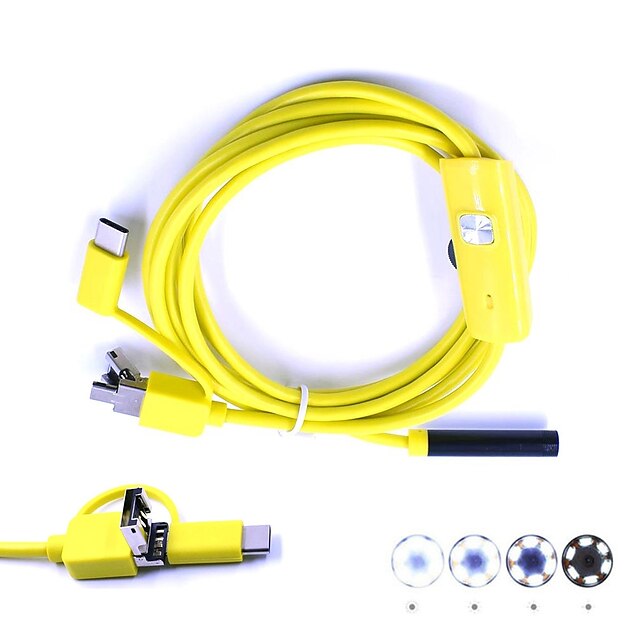 3 w 1 usb endoskop kamera inspekcja borescop 7mm obiektyw 2 m twardy kabel wodoodporna ip67 wąż kamera dla android pc