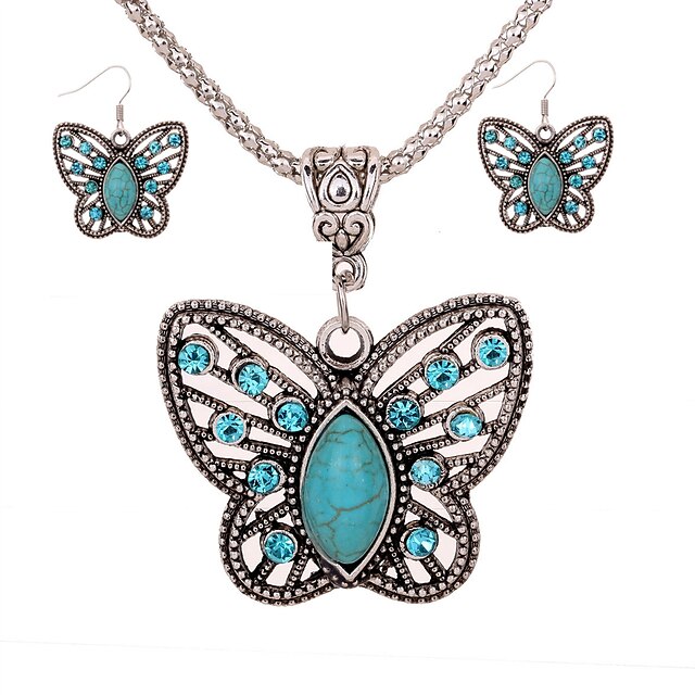  Drop Earrings Necklace For Women's Turquoise Daily Turquoise Alloy Butterfly