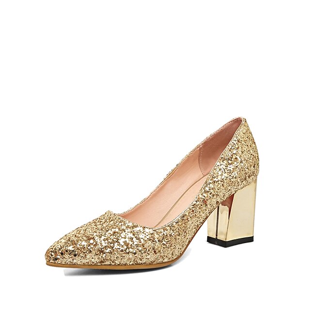  Women's Heels Chunky Heel Pointed Toe Comfort Novelty Wedding Dress Party & Evening Glitter Red / Gold / Silver / 2-3 / EU42