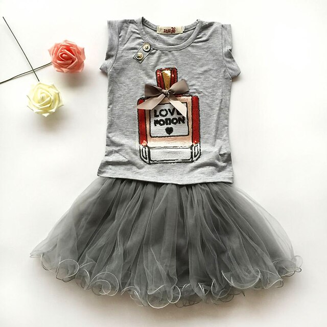  Bebé Chica Conjunto de Ropa Manga Corta Blanco Gris Rosa Sencillo Cosecha Estampado Algodón Activo Casual Regular / Bonito