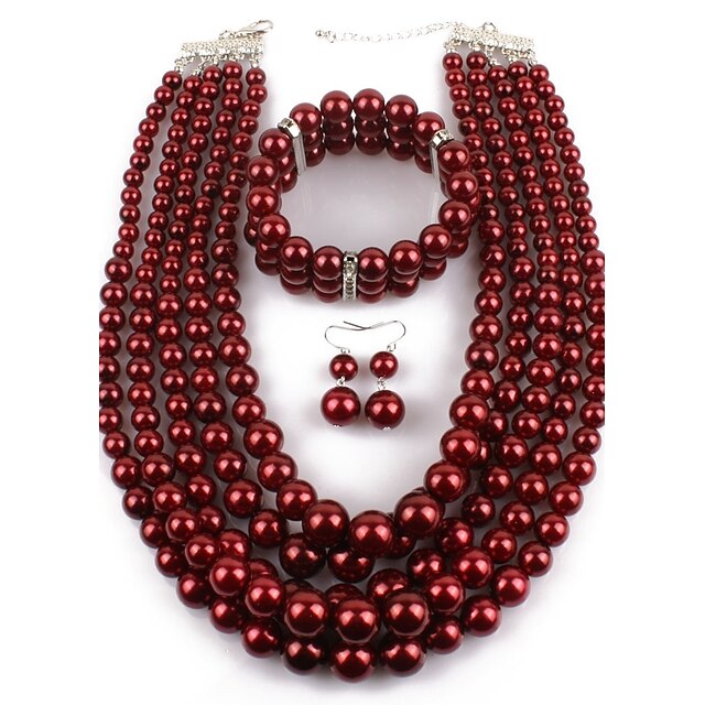  Damen Schmuck-Set - Künstliche Perle Erklärung Einschließen Dunkelrot Für Normal / Party / Ohrringe / Halsketten