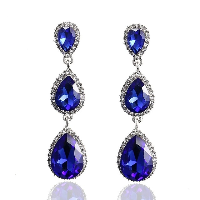  Women's Sapphire Crystal Stud Earrings Drop Earrings Hanging Earrings Pear Cut Long Solitaire Drop Ladies Elegant Fashion Classic everyday Earrings Jewelry White / Red / Blue For Wedding Party Gift