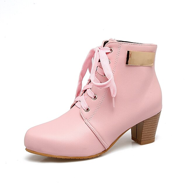  Women's Boots Fall / Winter Round Toe Fashion Boots Dress Buckle Leatherette Booties / Ankle Boots Black / Yellow / Pink