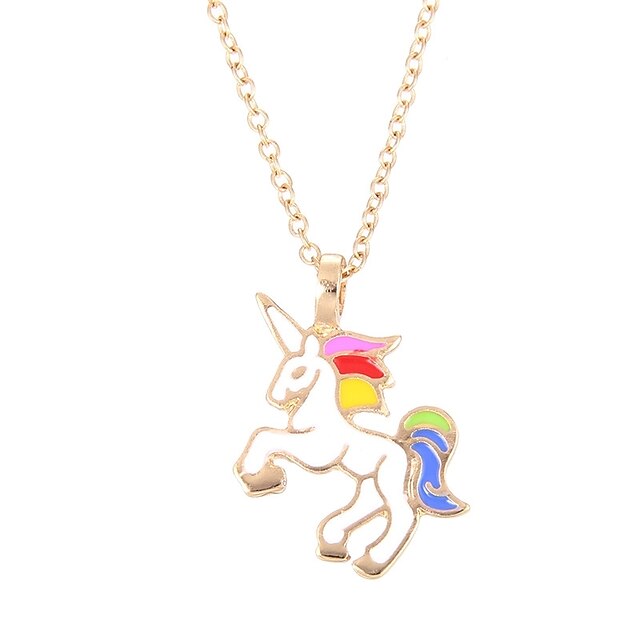  Mujer Collares con colgantes Unicornio Animal damas Elegante Vintage Legierung Blanco Negro Rojo Verde Oscuro Rosa Gargantillas Joyas Para Diario Casual