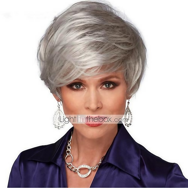  parrucche grigie per donna parrucca sintetica con frangetta parrucche corte argento parrucche da vecchia parrucche dall'aspetto naturale