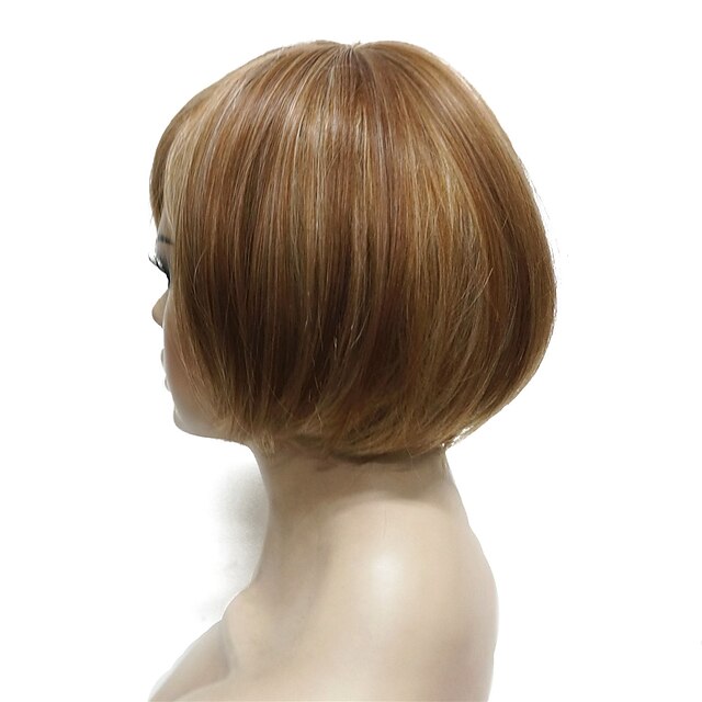  Synthetic Wig Straight Straight Bob With Bangs Wig Short Light Brown Synthetic Hair Women's Highlighted / Balayage Hair Side Part Brown StrongBeauty