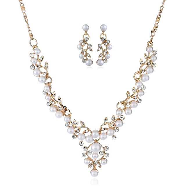  Damen Tropfen-Ohrringe Halskette damas Klassisch Modisch Künstliche Perle Diamantimitate Ohrringe Schmuck Gold / Silber Für Hochzeit Party Zeremonie Maskerade Verlobungsfeier Abiball