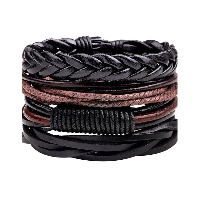  Men's Bracelet woven Statement Rock Hip-Hop Oversized PU Leather Bracelet Jewelry Black For Casual Daily