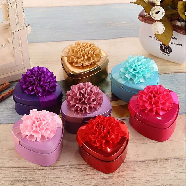  Metalic / Silk Favor Holder with Ribbons / Floral Print Favor Boxes - 12pcs