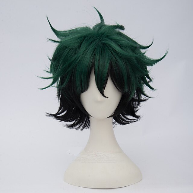  deku cosplay syntetisk parykk bakugou katsuki deku my hero academia boko no hero kinky rett kinky parykk kort svart / grønt syntetisk hår mha cosplay