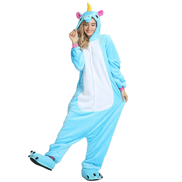 Kid's Adults' Kigurumi Pajamas Nightwear Camouflage Unicorn Flying Horse Pony Animal Onesie Pajamas Velvet Mink Cosplay For Boys Girls' Men and Women Christmas Animal Sleepwear Cartoon Festival 18