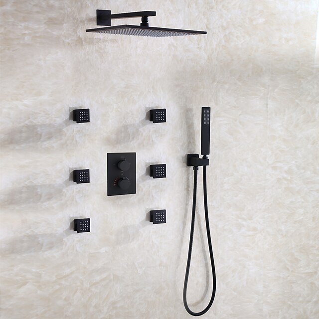  Doucheset reeks - Regenval Hedendaagse / Modern eigentijds Zwart Muurbevestigd Keramische ventiel Bath Shower Mixer Taps