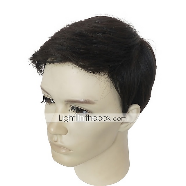  Black Wigs for Men Synthetic Wig Kinky Straight Kinky Straight Layered Haircut Wig Short Natural Black #1B Synthetic Hair Men's Natural Hairline Black