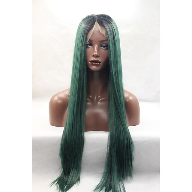  Synthetic Lace Front Wig Lace Front Wig Medium Length Long Green Synthetic Hair Women's Natural Hairline Green