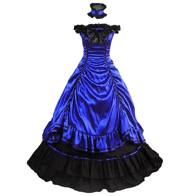  Gothic Vintage Victorian Medieval 18th Century Dress Party Costume Masquerade Women's Satin Costume Blue Vintage Cosplay Party Prom Sleeveless Floor Length Ball Gown Plus Size Customized
