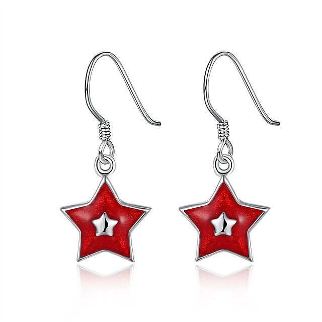  Women's Drop Earrings Hoop Earrings Star Fashion Silver Plated Earrings Jewelry White / Red For Christmas Evening Party