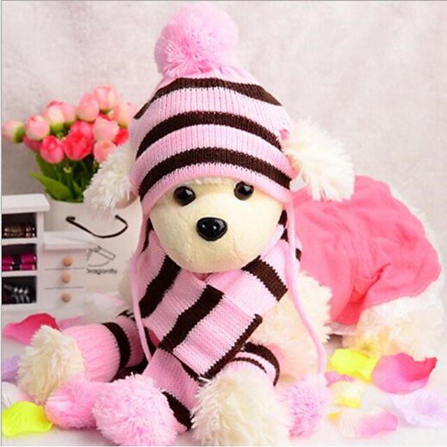  Cat Dog Hoodie Hats, Caps & Bandanas Dog Scarf Stripes New Casual / Daily Keep Warm Headwarmers Stripes Winter Dog Clothes Puppy Clothes Dog Outfits Rainbow Yellow Pink Costume for Girl and Boy Dog