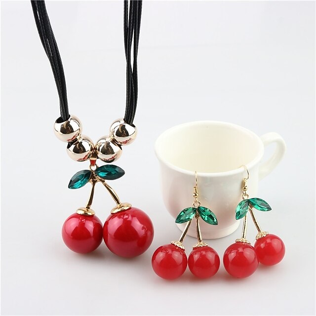  Women's Drop Earrings Pendant Necklace Cherry Fruit Ladies Sweet Pearl Earrings Jewelry Red For Daily