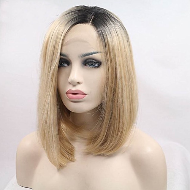 Synthetic Lace Front Wig Straight Straight Bob Lace Front Wig Blonde Short Black / Honey Blonde Synthetic Hair Women's Dark Roots Blonde / Doll Wig