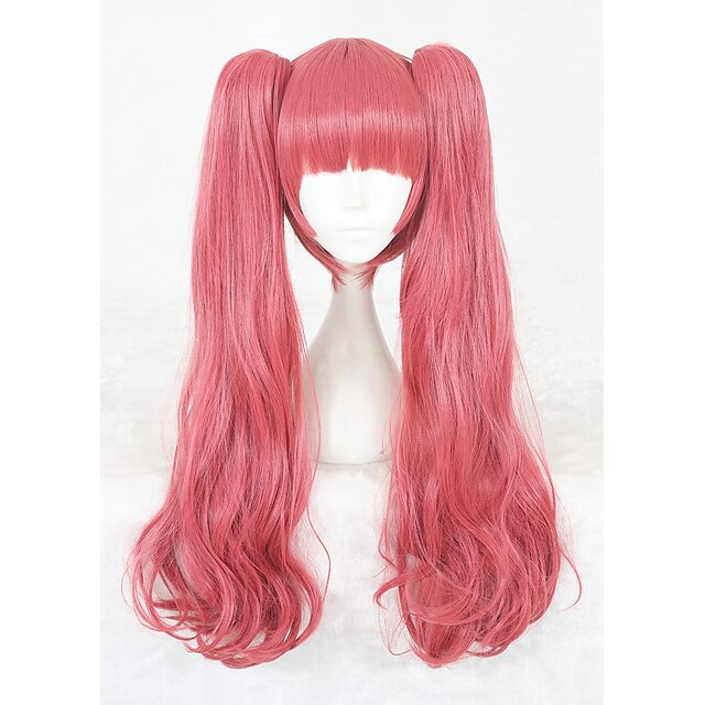  Synthetic Wig kinky Straight Style Wig Pink Medium Length Pink+Red Synthetic Hair Women's Pink Wig