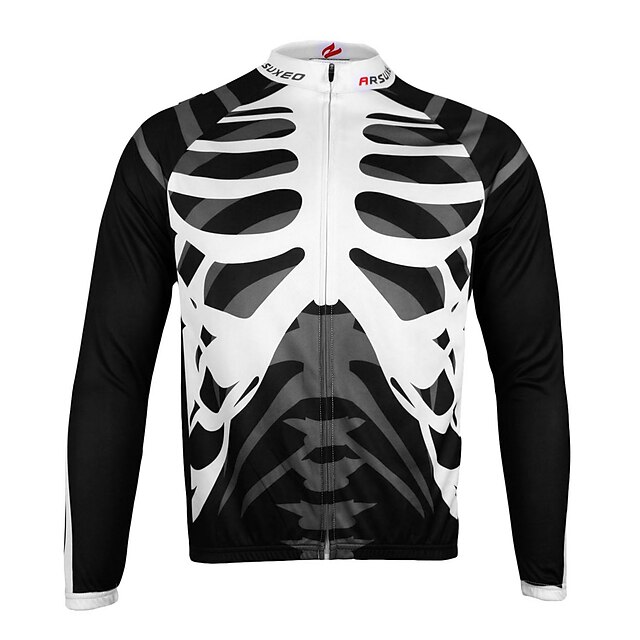  Arsuxeo Men's Long Sleeve Cycling Jersey Winter Fleece 100% Polyester Skeleton Bike Jersey Top Mountain Bike MTB Road Bike Cycling Breathable Quick Dry Anatomic Design Sports Clothing Apparel