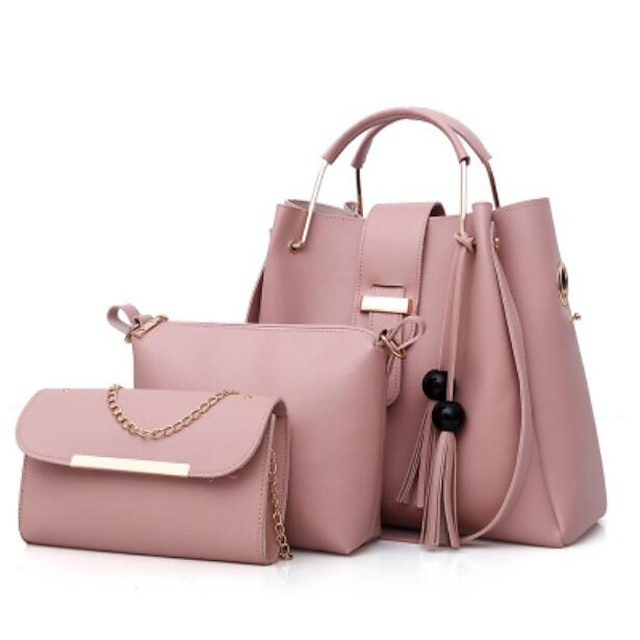  Women's Bags PU Bag Set 3 Pcs Purse Set Zipper for Casual All Seasons Red Blushing Pink Beige Gray Camel