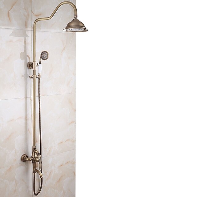  Sistema ducha Conjunto - Efecto lluvia Clásico Cobre Envejecido Sistema ducha Válvula Cerámica Bath Shower Mixer Taps / Sola manija Dos Agujeros