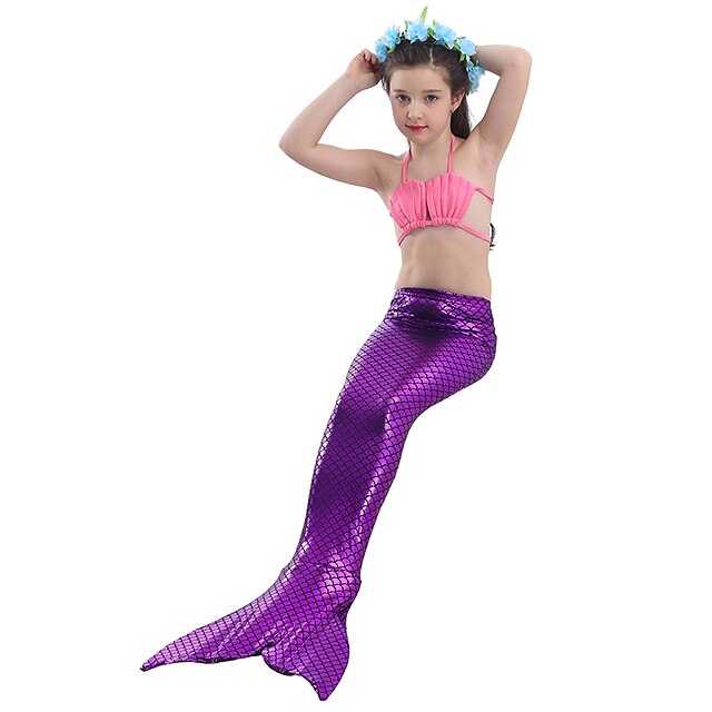  The Little Mermaid Bikini Swimwear Kid's Christmas Masquerade Festival / Holiday Halloween Costumes Purple Blue Solid Colored Mermaid and