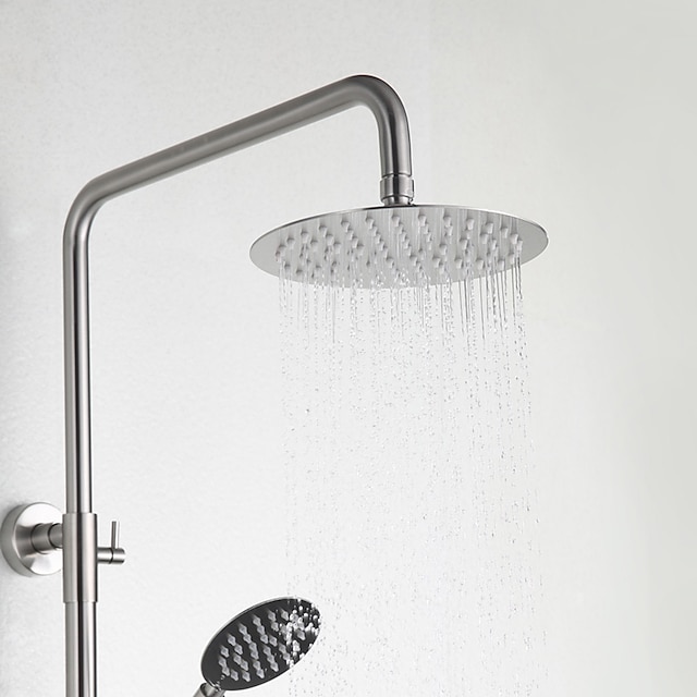  Shower System Set Contemporary Nickel Brushed Ceramic Valve Bath Shower Mixer Taps / Stainless Steel / Single Handle Two Holes