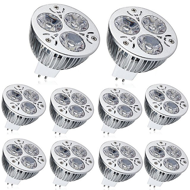  10pcs 6 W LED szpotlámpák 400 lm MR16 3 LED gyöngyök Nagyteljesítményű LED Dekoratív Meleg fehér Hideg fehér 12 V / 10 db. / RoHs