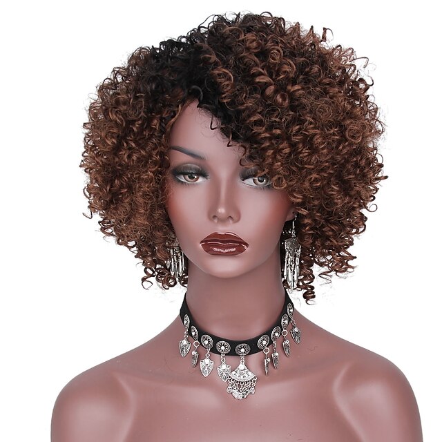  Brown Wigs For Women Synthetic Wig Afro Afro Layered Haircut Wig Short Black / Brown Grey Synthetic Hair Women's Dark Roots Brown